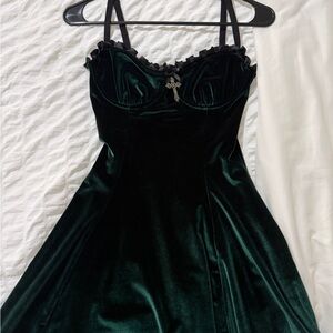 Dolls Kill Velvet Dress in Dark Green and Black